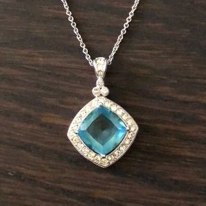 Blue stone and cz pendant necklace